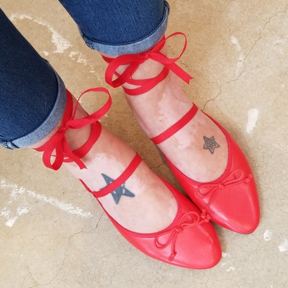 Urban Outfitters Shoes - Urban Outfitters Red Lace Up Ballet Flats